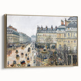 Framed canvas of Camille Pissarro's landscape painting in muted earth tones, ideal for bedroom wall art.