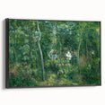Black and white landscape art painting of a rural scene on framed canvas.