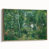 Framed canvas of Camille Pissarro's vintage landscape painting in muted earth tones, ideal for bedroom wall art.