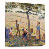 Large abstract acrylic print of Camille Pissarro's impressionist art in soft earth tones.