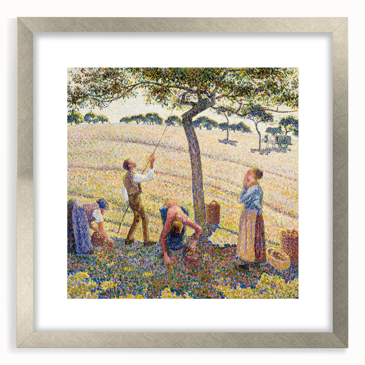 Textured art print of abstract landscape in soft earth tones, framed in silver, ideal for bedroom art.