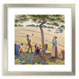 Textured art print of abstract landscape in soft earth tones, framed in silver, ideal for bedroom art.