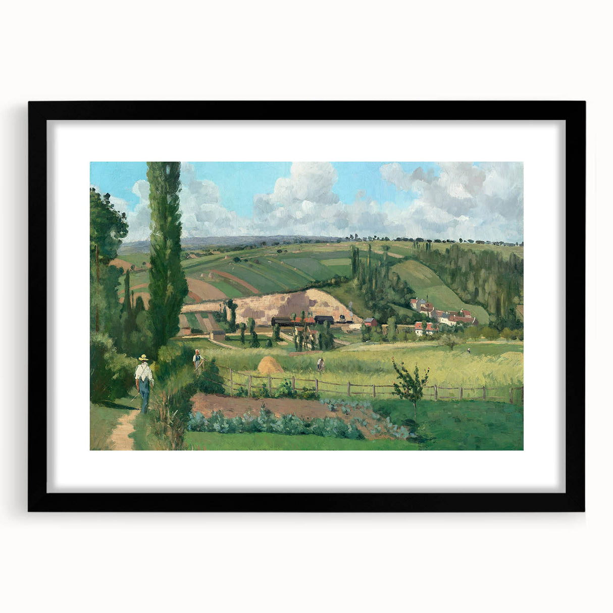 Extra large abstract art print of colorful, textured brushstrokes on a black-framed canvas, ideal for living room decor.
