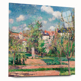 Side view of an acrylic glass print featuring Camille Pissarro's impressionist artwork.