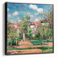 Black and white wall art of a Camille Pissarro landscape, framed canvas, in vintage poster style, ideal for bedroom decor.