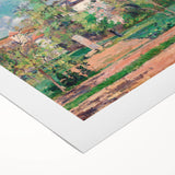 Art deco poster featuring a Camille Pissarro landscape on a rolled canvas, suitable for dining room decor.