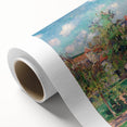 Art deco poster of a serene landscape in soft pastel shades on rolled canvas, ideal for nursery wall art.