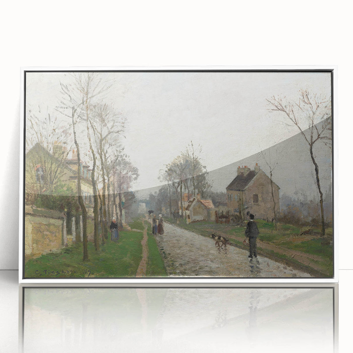 Camille Pissarro-inspired modern art wall decor in a white acrylic frame, featuring pastel shades ideal for nursery ambiance.