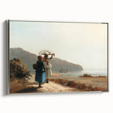 Framed canvas featuring a Camille Pissarro landscape painting with colorful foliage and a silver frame.