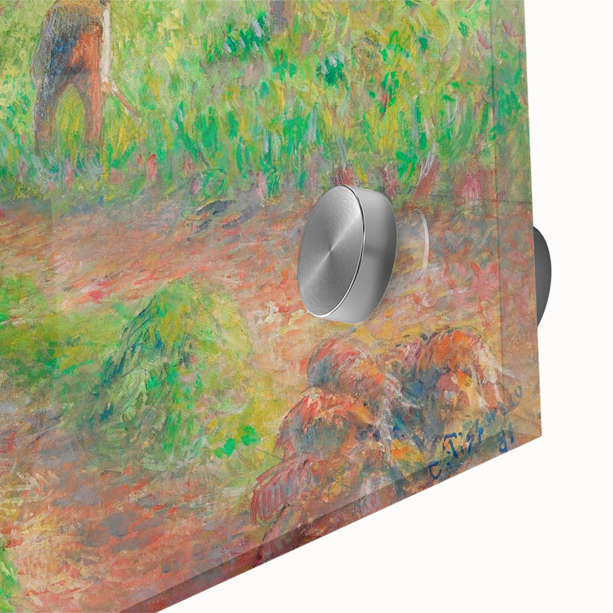 Mid-century modernist art featuring abstract design in muted earth tones on large acrylic glass.