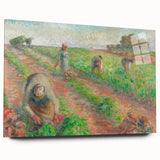 Side view of a Camille Pissarro-inspired large abstract wall art on acrylic glass, featuring muted natural tones.