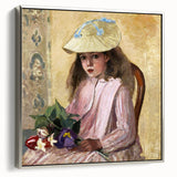 Landscape art painting by Camille Pissarro, featuring colorful rural scene on silver-framed canvas.