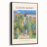 Black and white vintage poster art of a Monet landscape painting on framed canvas, suitable for bedroom decor.