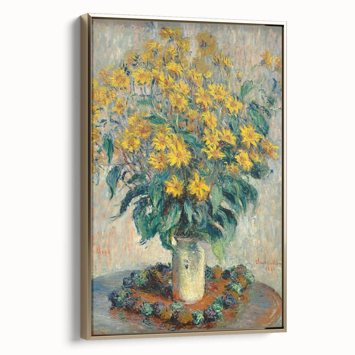 Framed canvas featuring a Claude Monet landscape painting in muted earth tones, ideal for bedroom wall art.
