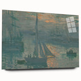 Large acrylic print of Claude Monet's water lilies in soft blue and green tones, ideal for bedroom or dining room art.