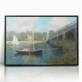 Large abstract wall art featuring Monet-inspired brushstrokes in vibrant blues and greens on a black acrylic frame.