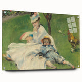 Acrylic glass print of Claude Monet's water lilies in soft blue and green shades, suitable for bedroom or dining room decor.