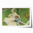 Rolled print of Claude Monet's floral painting in muted greens and blues, suitable for art wall dining room or bathroom.