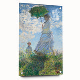 Acrylic print of a Claude Monet landscape with soft blue and green tones, ideal for bedroom or dining room decor.