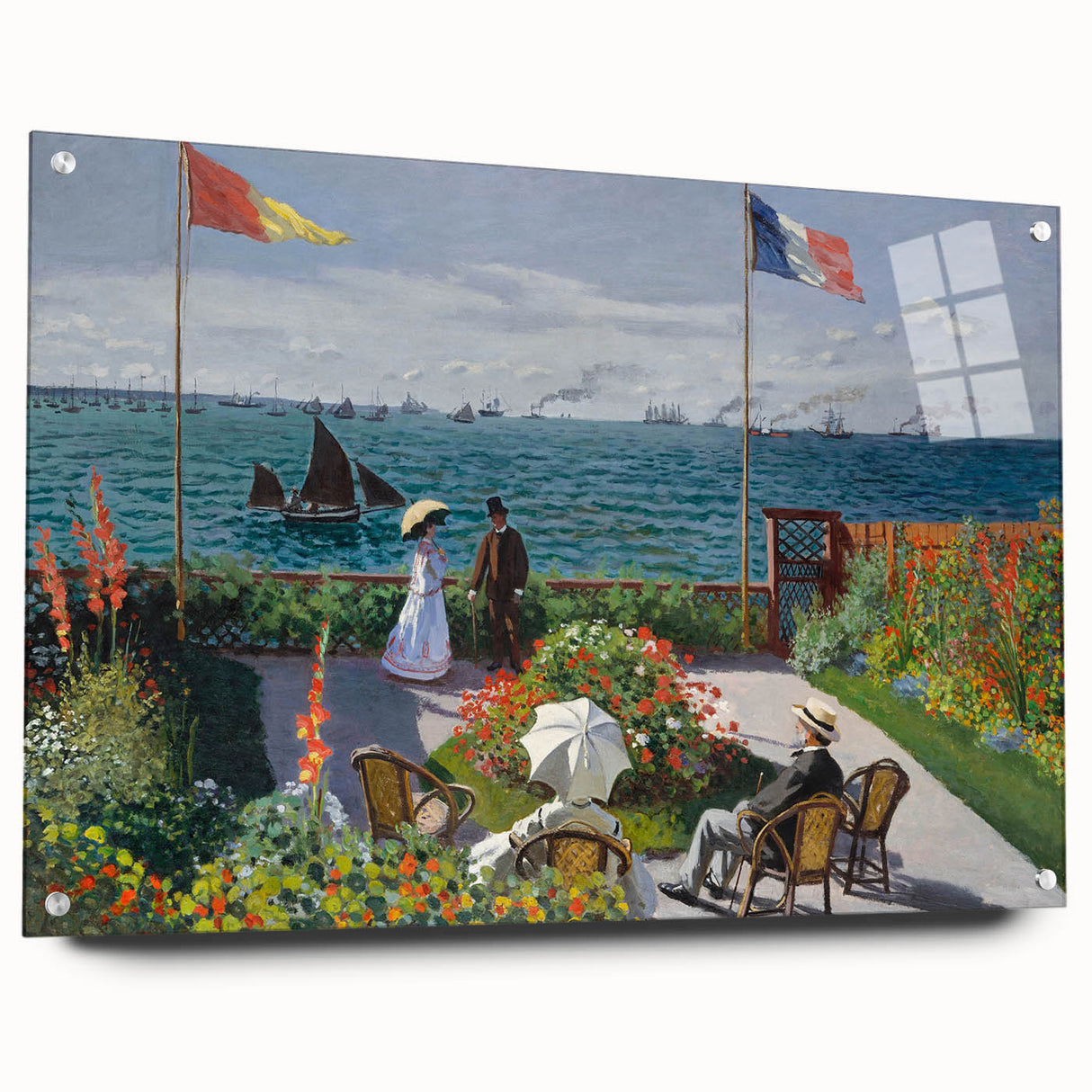 Acrylic print of Claude Monet's impressionist artwork featuring soft pastel colors, ideal for bedroom or dining room decor.