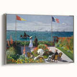 Landscape art painting featuring a Claude Monet design with colorful palette on framed canvas, ideal for living room decor.