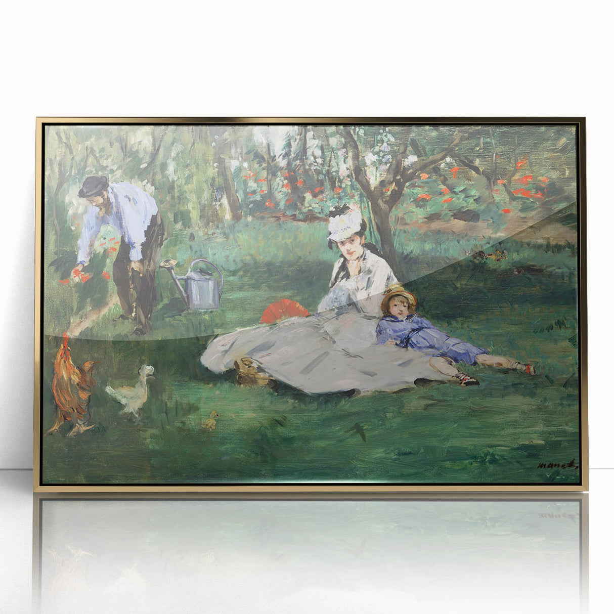 Framed acrylic print of Claude Monet's artwork featuring soft pastel colors, ideal for nursery wall art or modern decor.