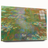 Abstract landscape by Claude Monet on acrylic glass, featuring soft pastel hues, ideal for bedroom or dining room decor.
