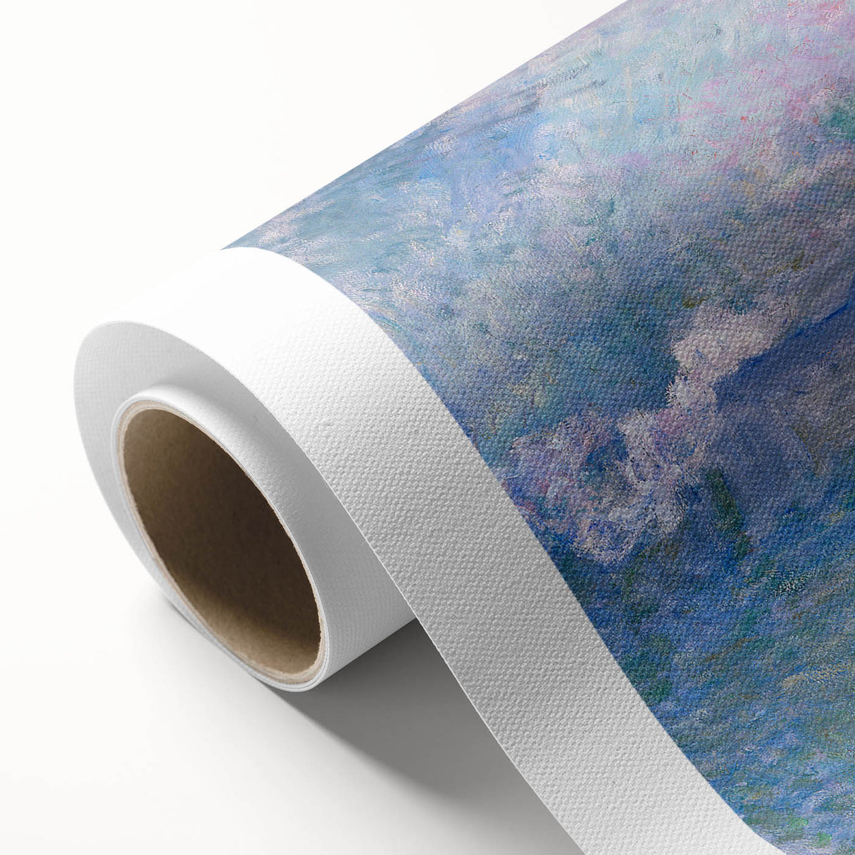 Art deco style poster of Claude Monet's painting on rolled canvas, featuring soft pastel colors, ideal for nursery wall art.