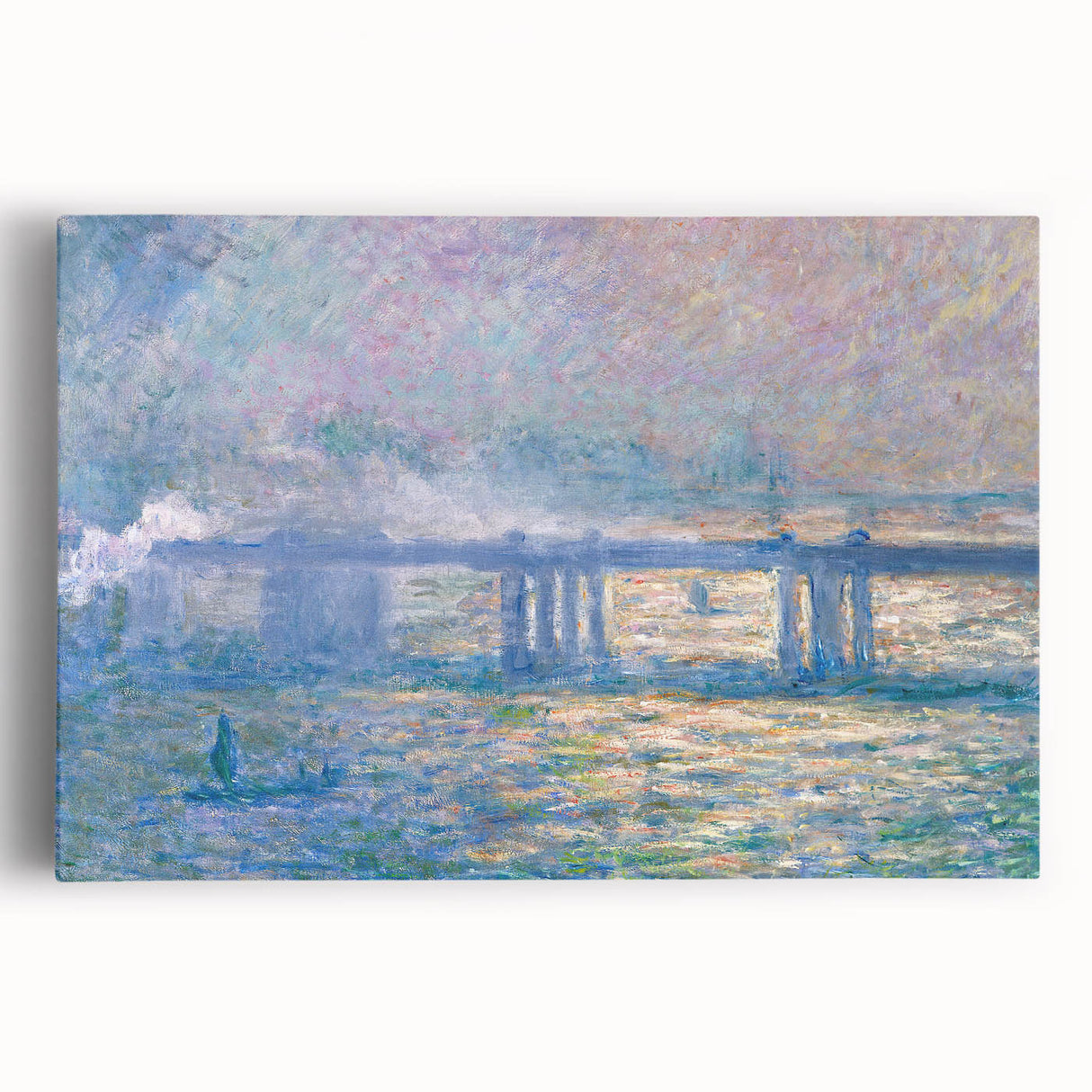 Black and white print of Claude Monet’s artwork on large stretched canvas, ideal for kitchen art.