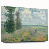Large abstract acrylic print of a Monet-inspired landscape in soft blue and green tones.