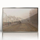 Mid-century modernist art depicting a Claude Monet design in a silver framed acrylic, featuring soft pastel colors.
