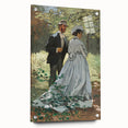 Acrylic print of Claude Monet's water lilies in soft blues and greens, ideal for dining room decor.