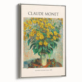 Framed canvas featuring a Claude Monet landscape painting with colorful flora and a silver frame, ideal for vintage decor.