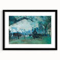 Extra large colorful art print of an abstract Claude Monet design in a black frame, ideal for living room decor.