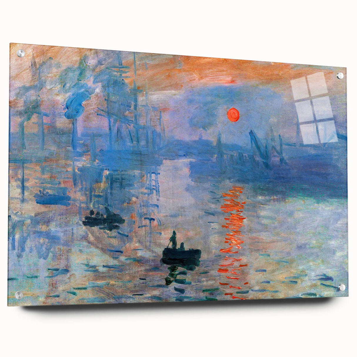 Acrylic print of Claude Monet's impressionist painting featuring soft pastel hues, ideal for bedroom or dining room art.