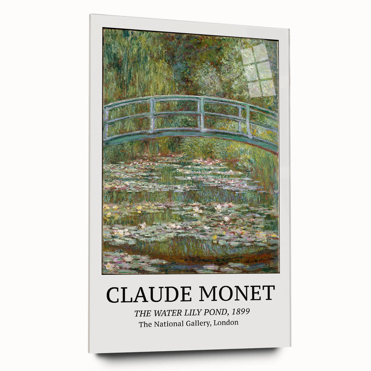 Large acrylic print of a Monet-inspired abstract landscape in soft blue and green shades.