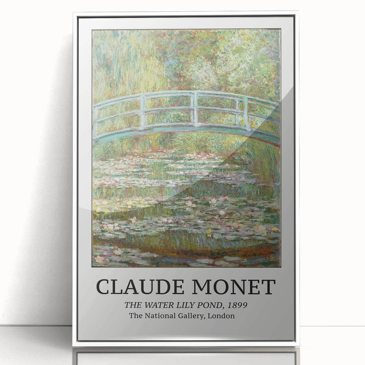 Acrylic print of Claude Monet’s impressionist painting in soft pastel shades, framed in white.