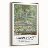 Vintage-style framed canvas of a Claude Monet landscape painting with muted earth tones, ideal for bedroom wall art.