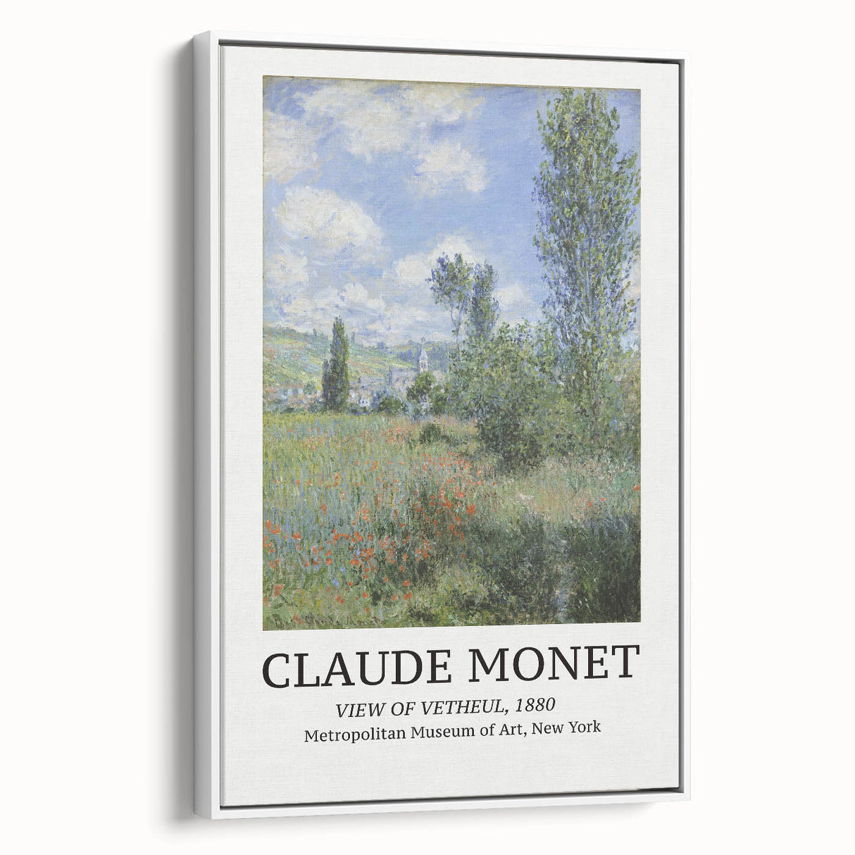 Extra large framed canvas of a vintage Claude Monet poster art featuring colorful, impressionistic garden scene.