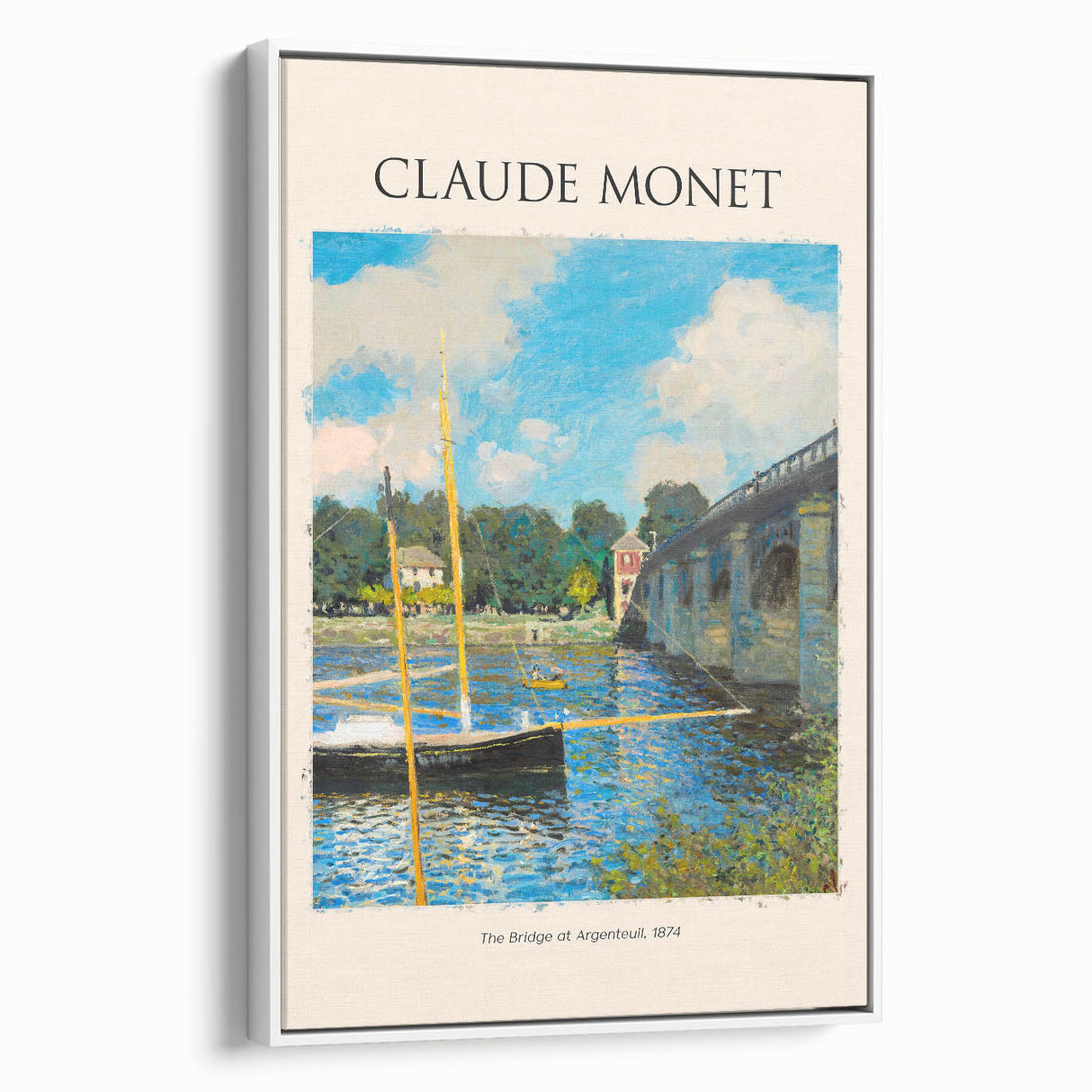 Vintage poster art of Claude Monet's painting on framed canvas, featuring colorful art in pastel shades.