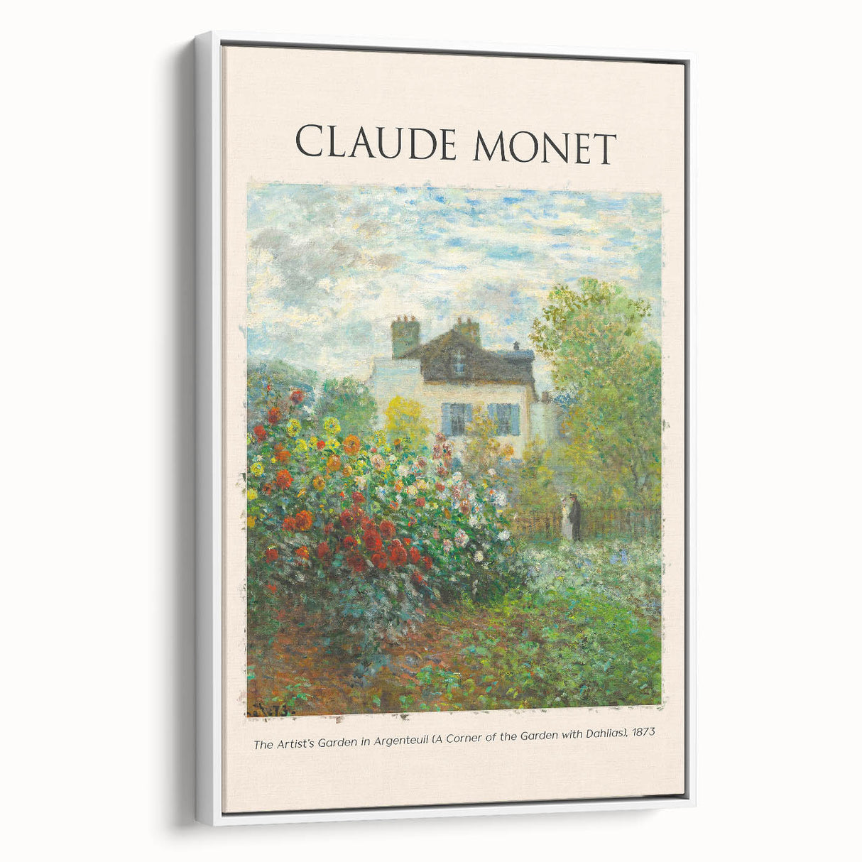 Vintage poster art of a Claude Monet painting on framed canvas, featuring a colorful palette, ideal for living room decor.