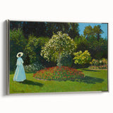 Framed canvas featuring a Claude Monet landscape painting with vibrant colorful art on a black background.