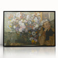 Large abstract wall art featuring mid-century modernist strokes in muted grays and blues on a framed acrylic print.