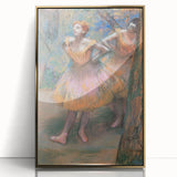Large art print of Edgar Degas' dancers in pastel shades, framed in gold acrylic, suitable for modern nursery decor.