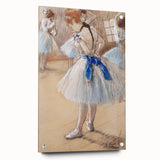 Acrylic print of an Edgar Degas-inspired abstract scene in cool blue and green hues.
