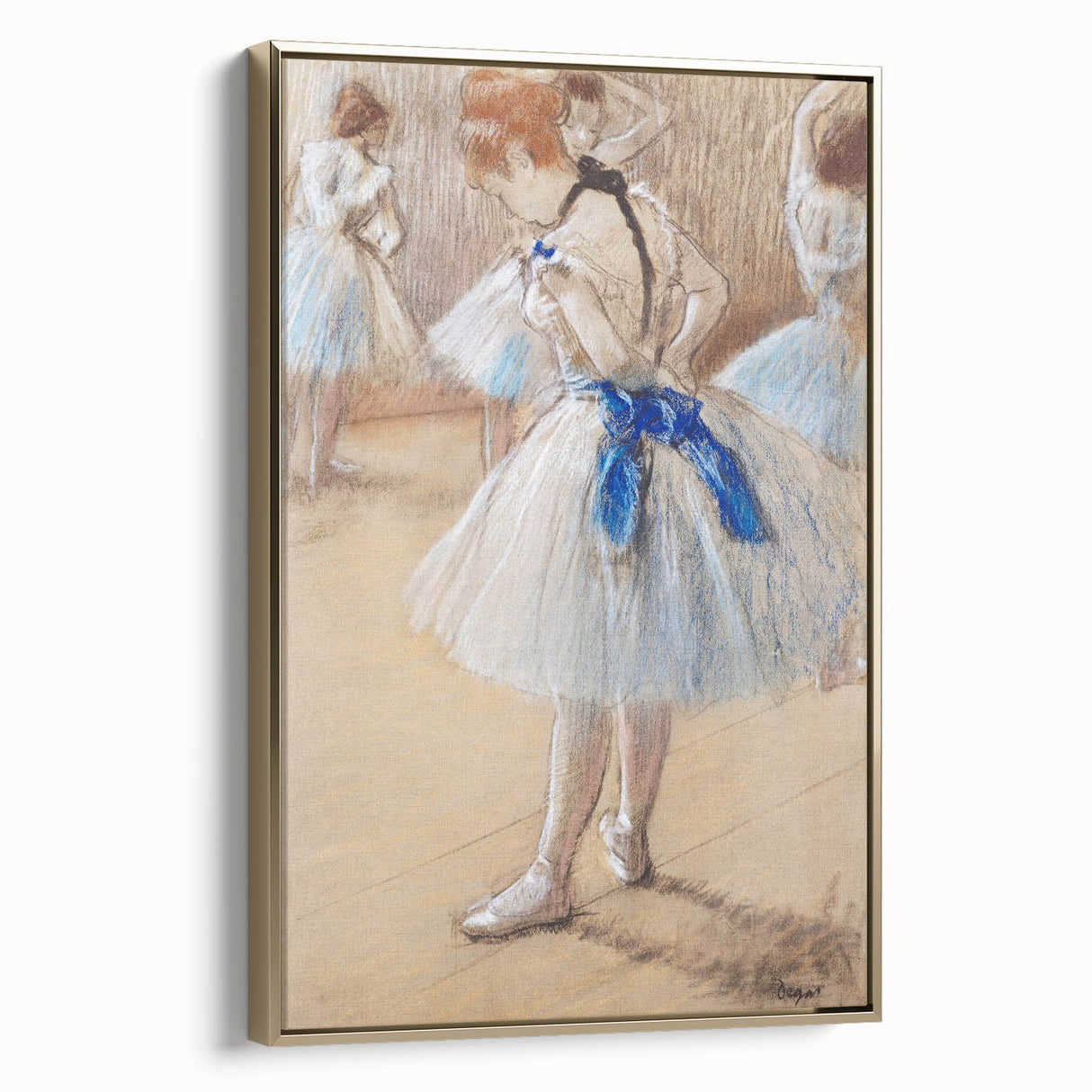 Vintage poster art of a landscape painting on a framed canvas with muted earth tones, ideal for bedroom wall decor.