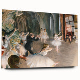 Side view of an Edgar Degas-inspired large abstract acrylic glass artwork, featuring muted colors and soft silhouettes.