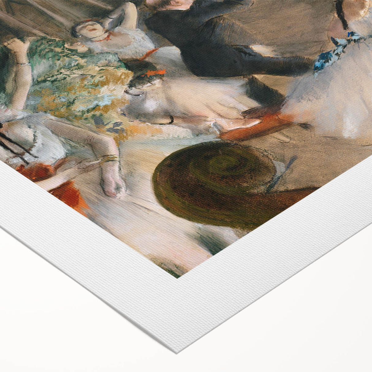 Art deco poster featuring a ballerina in mid-twirl, using soft pastel shades on rolled canvas.
