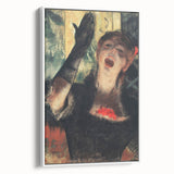 Vintage poster art of a ballet scene by Edgar Degas, framed canvas in white, featuring pastel shades.
