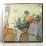 Large art print of Edgar Degas' dancers in soft pastel shades, framed in gold acrylic, suitable for nursery or modern decor.